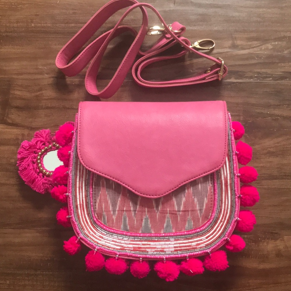 Anthropologie Faux Leather Beaded Crossbody